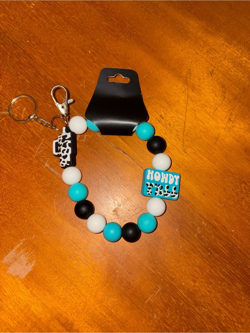 NWT Howdy Y'all Teal & Black Beaded Keychain Bracelet